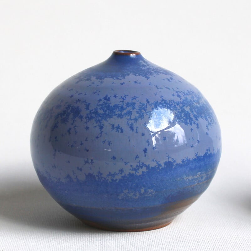 Set di 4 soliflores vintage in ceramica blu di Antonio Lampecco, 2010