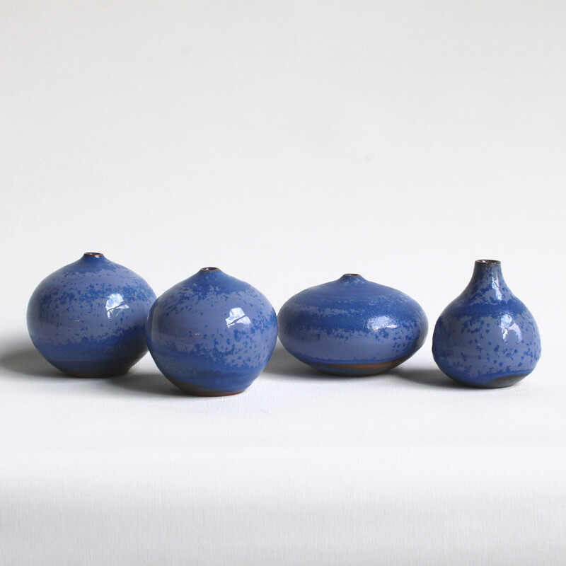 Set of 4 vintage blue ceramic soliflores by Antonio Lampecco, 2010