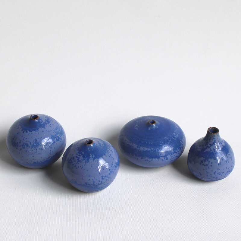 Set of 4 vintage blue ceramic soliflores by Antonio Lampecco, 2010