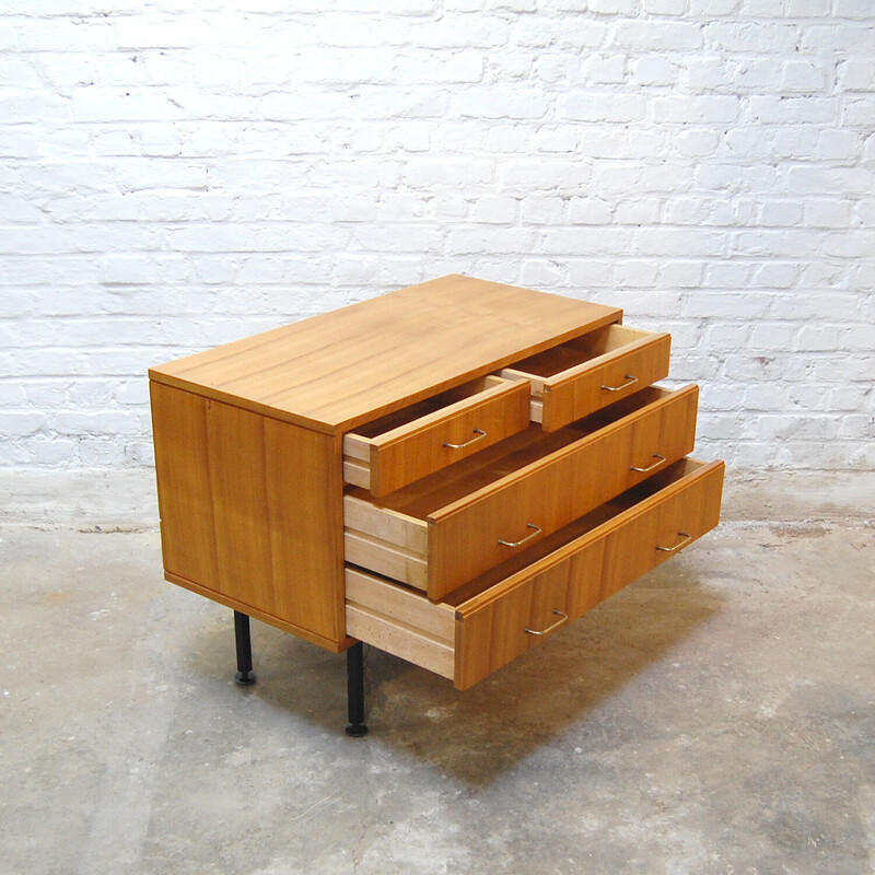 Vintage metal and walnut veneer chest of drawers by Jos de Mey for Luxus, 1957