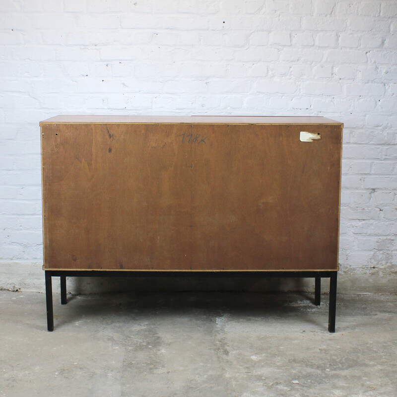 Vintage sideboard model "1260" in black lacquered metal and teak veneer by Pierre Guariche for Meurop, 1960