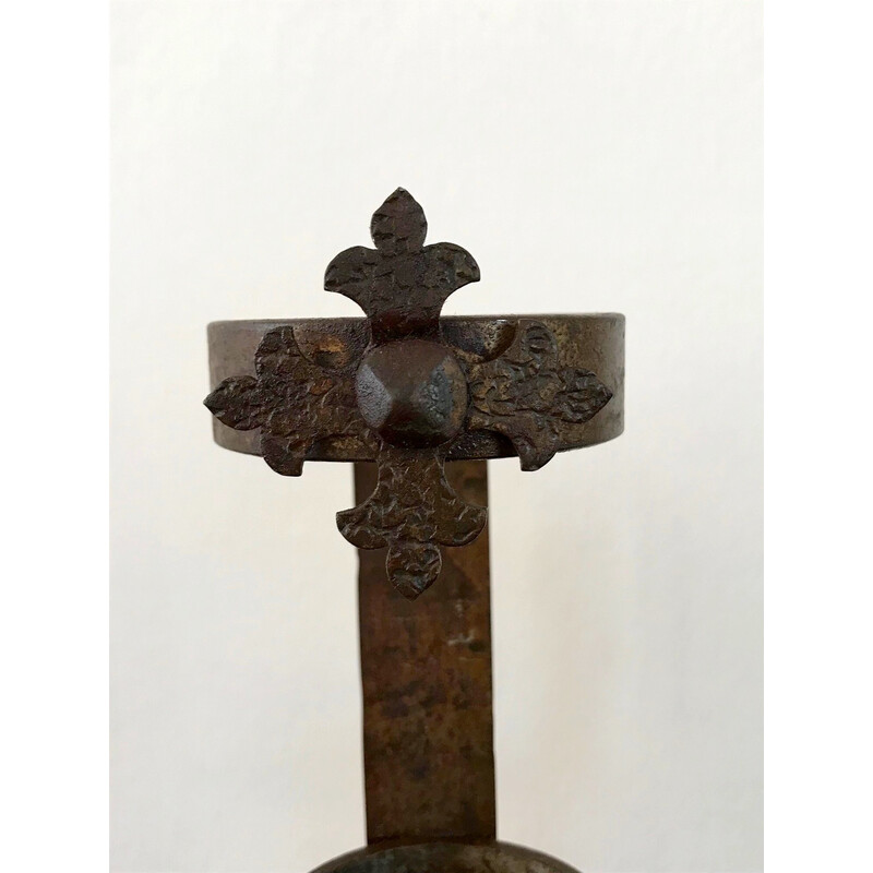 Pair of vintage Popular Art candlesticks in wrought iron, 1970