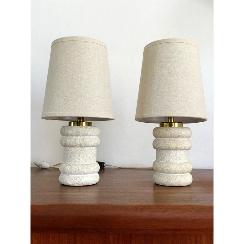 Pair of vintage lamps in Gard stone and brass, 1970