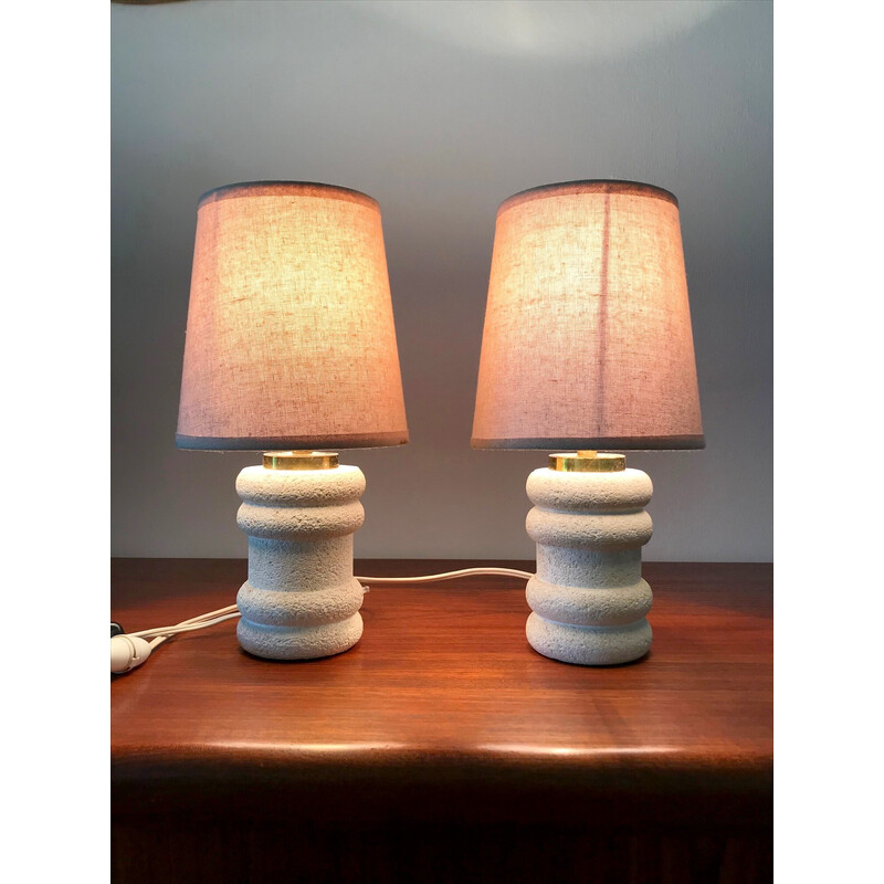 Paire de lampes vintage en pierre du Gard et laiton, 1970