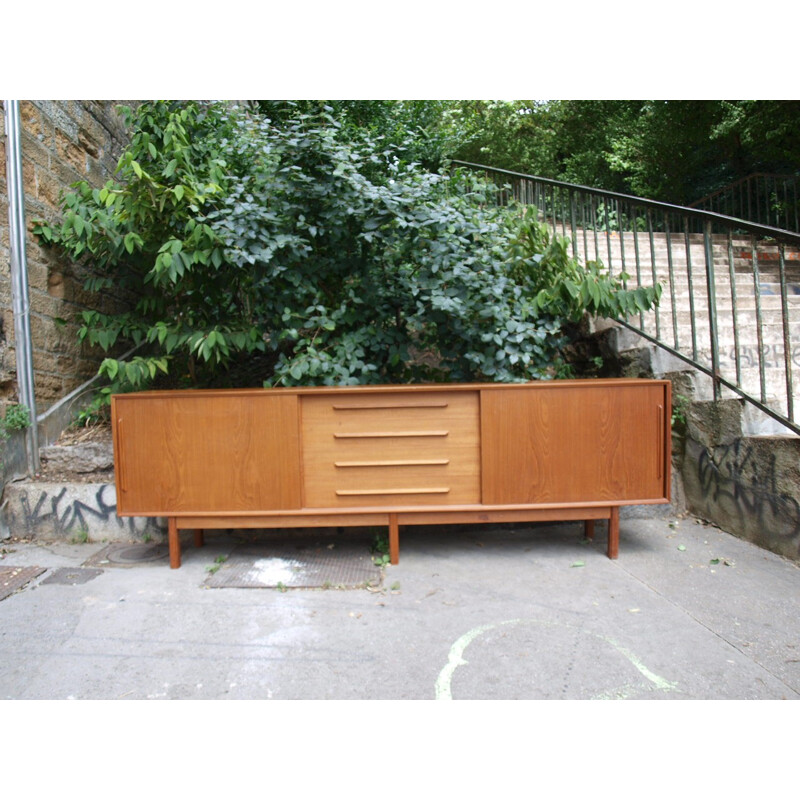 Scandinavian sideboard with 3 storage spaces in light teak - 1960s