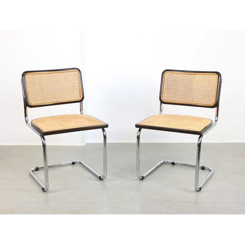 Paar vintage donkerbruine Cesca B32 stoelen van Marcel Breuer