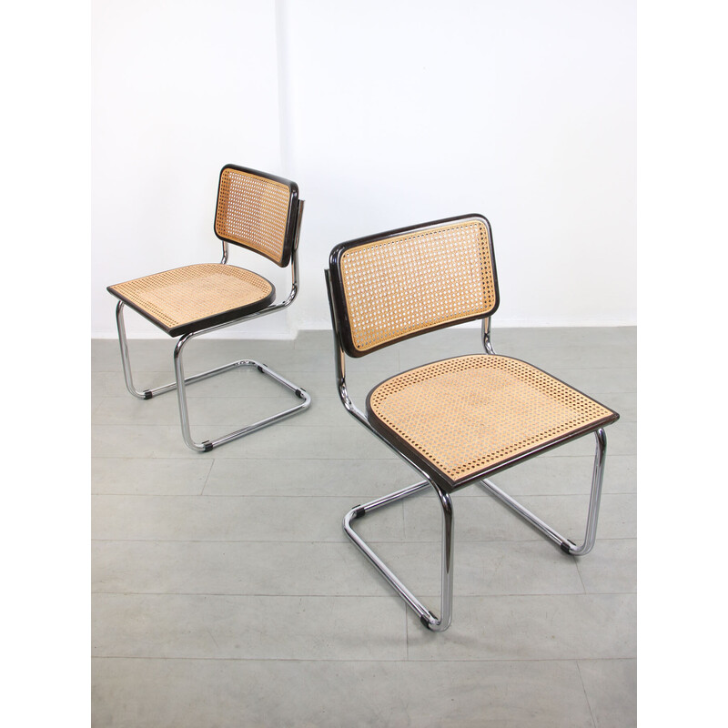 Pair of vintage dark brown Cesca B32 chairs by Marcel Breuer