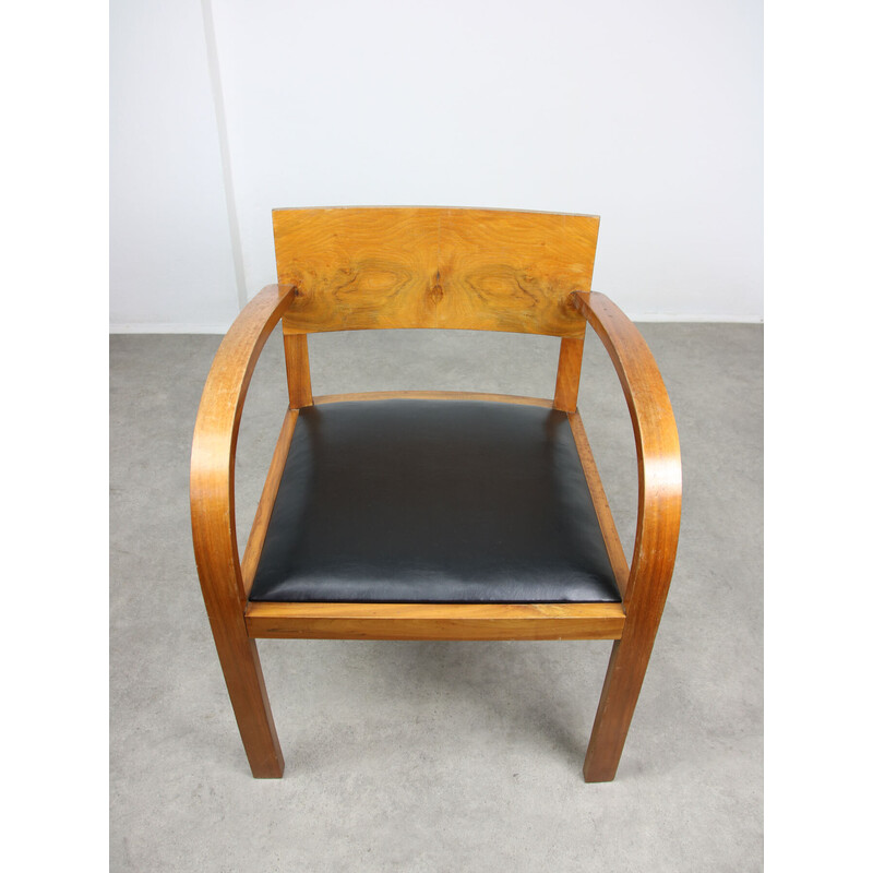 Paar Vintage Art Deco Sessel aus Holz und schwarzem Kunstleder, Italien
