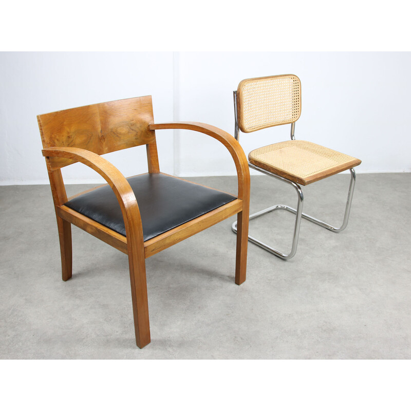 Paar Vintage Art Deco Sessel aus Holz und schwarzem Kunstleder, Italien