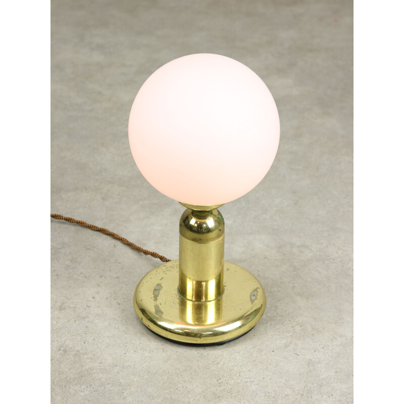 Vintage table lamp in brass and opaline glass, Italy 1970