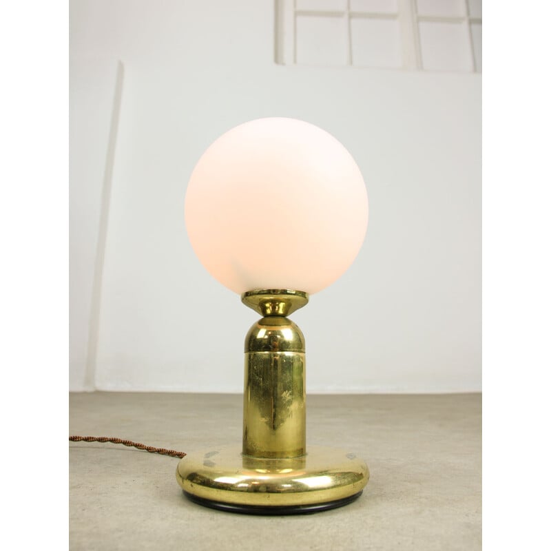 Vintage table lamp in brass and opaline glass, Italy 1970