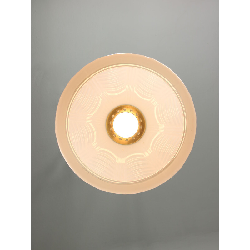 Vintage pendant lamp in brass and opaline glass, Italy 1950