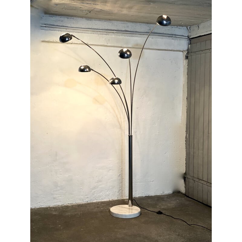 Vintage Space Age floor lamp in chrome metal and marble, 1980