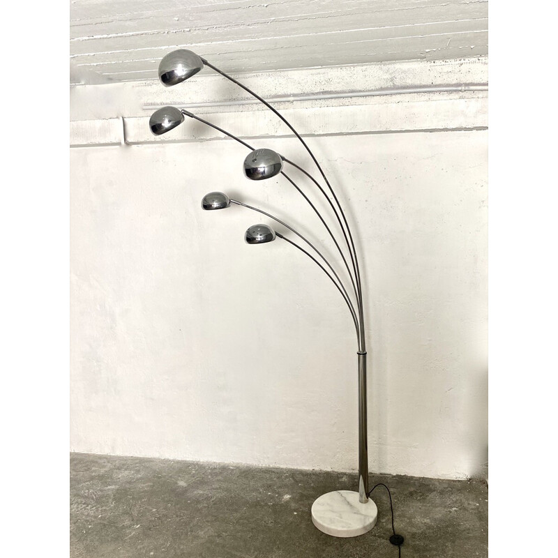 Vintage Space Age floor lamp in chrome metal and marble, 1980