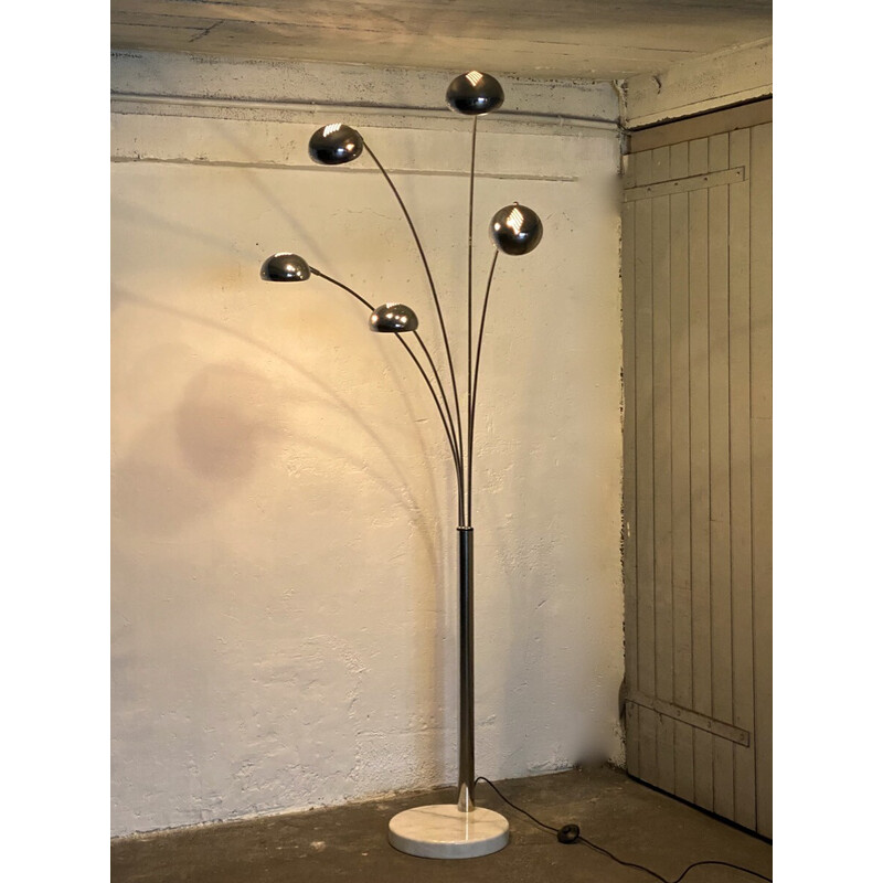 Vintage Space Age floor lamp in chrome metal and marble, 1980