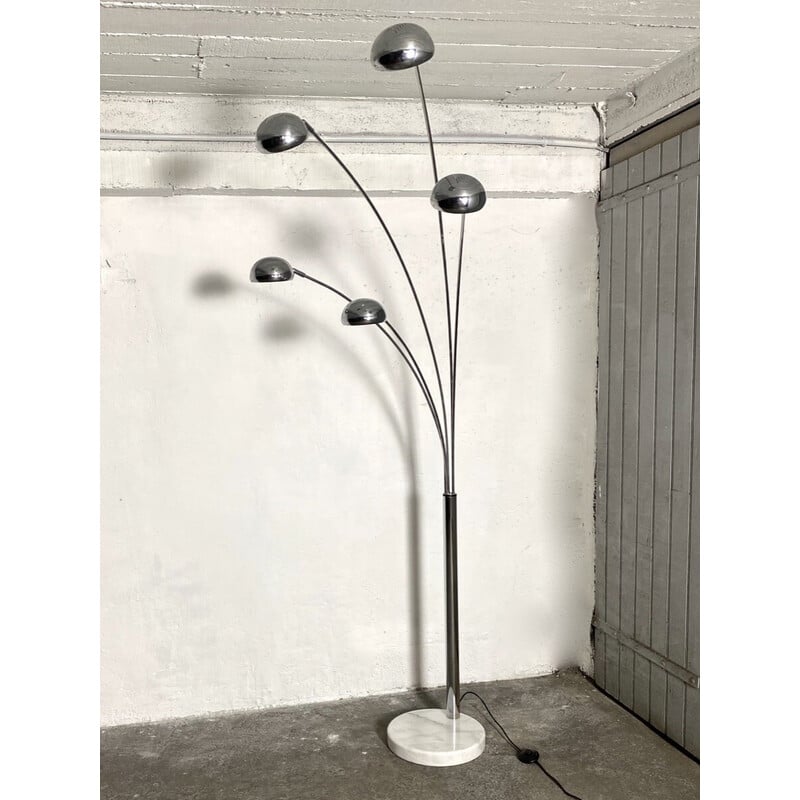 Vintage-Stehlampe Space Age aus verchromtem Metall und Marmor, 1980