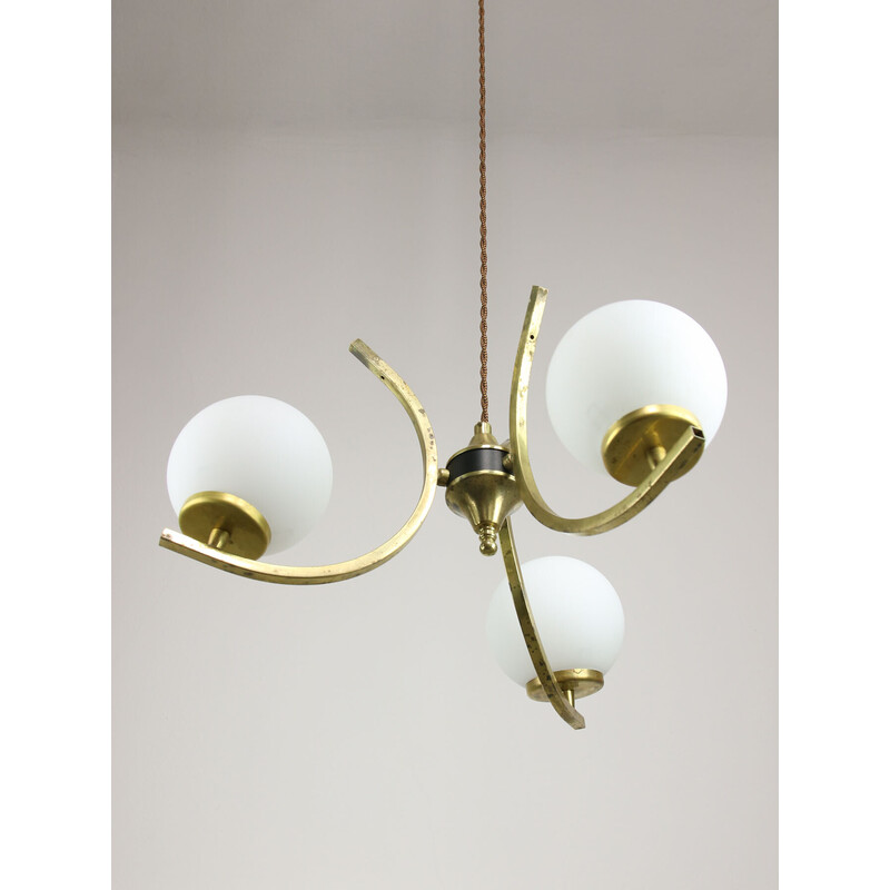 Vintage chandelier in brass and opaline glass, Italy