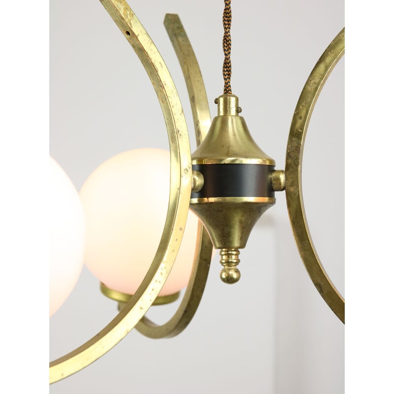 Vintage chandelier in brass and opaline glass, Italy