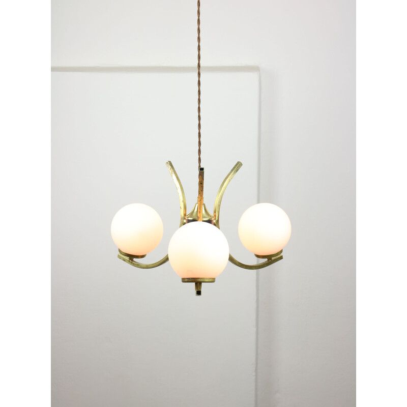 Vintage chandelier in brass and opaline glass, Italy