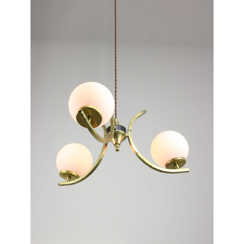 Vintage chandelier in brass and opaline glass, Italy