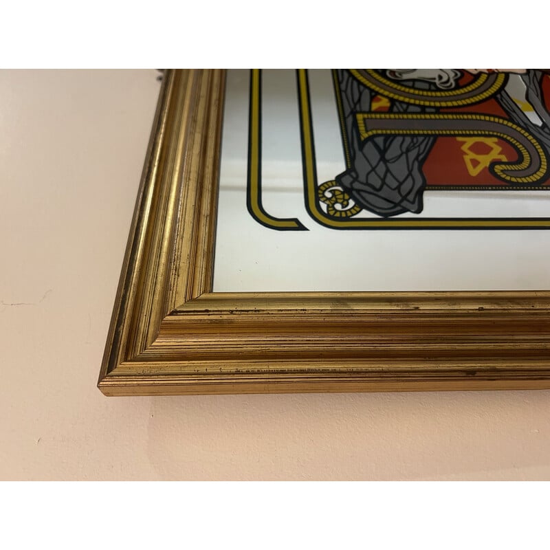 Espelho vintage com moldura de madeira dourada de Alphonse Mucha para Job, 1970