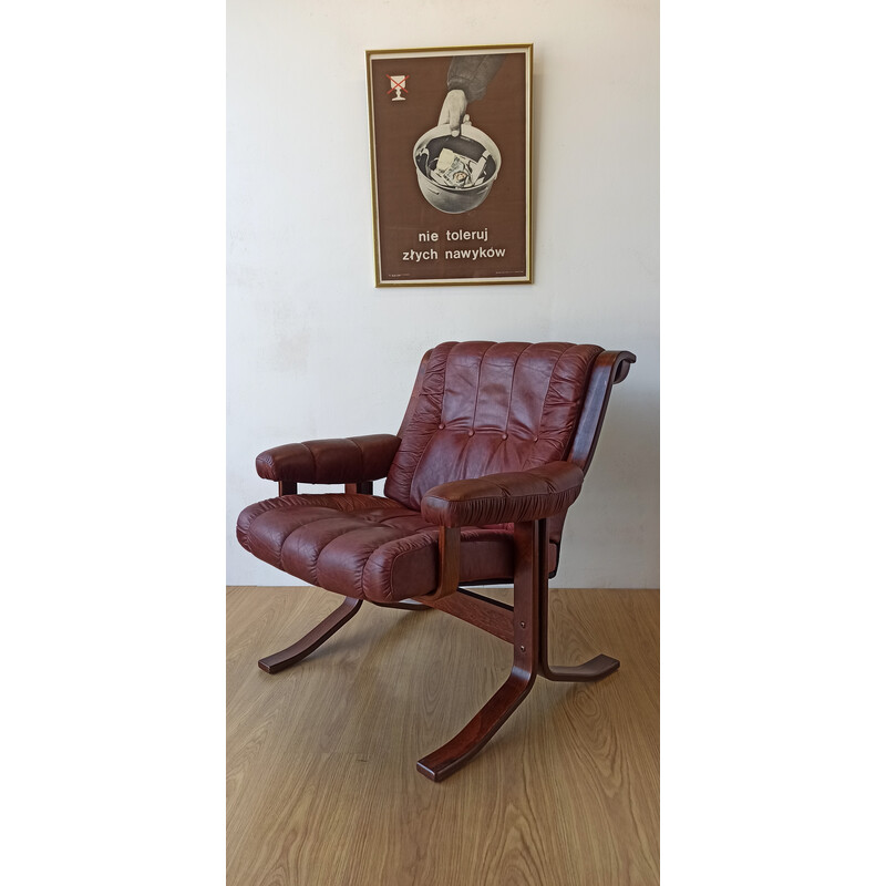 Vintage curved plywood armchair for Ekornes, 1970