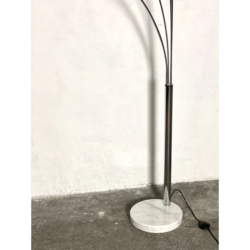Space Age vintage vloerlamp in verchroomd metaal en wit marmer met 5 armen van G.Reggiani, 1970