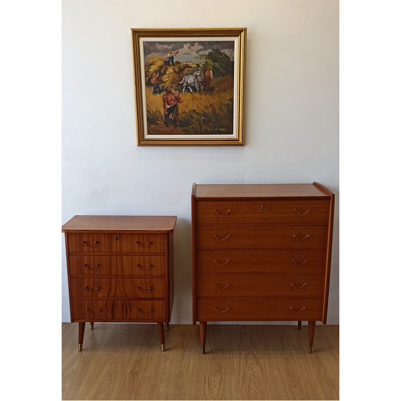 Vintage teak and brass chest of drawers with 5 drawers, Norway 1960