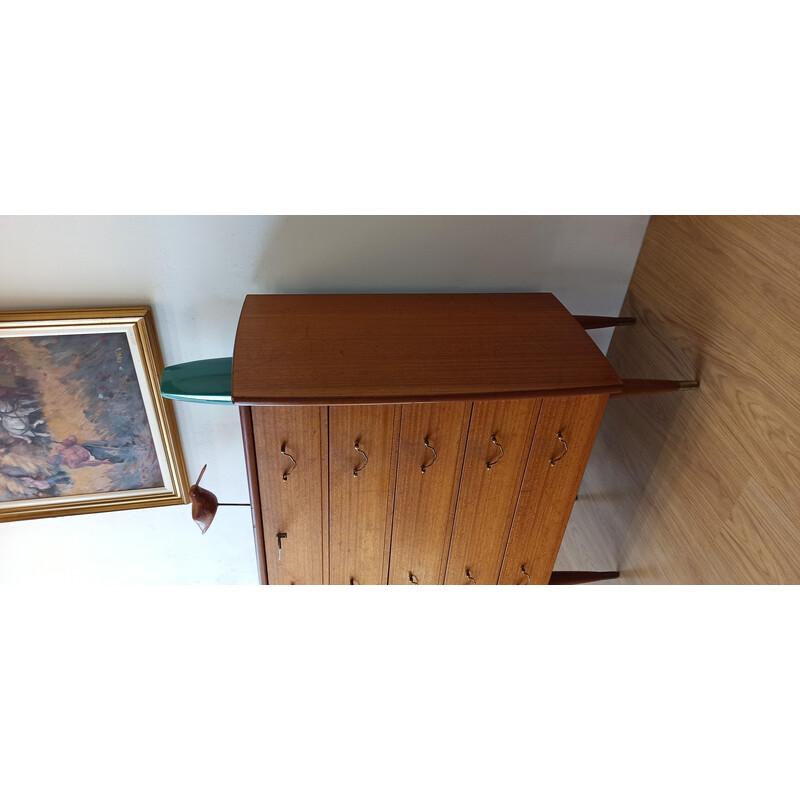 Vintage teak and brass chest of drawers with 5 drawers, Norway 1960