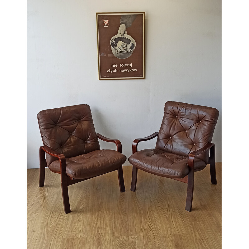 Paar vintage leren stoelen voor J. M. Birking en Co Kopenhagen, Denemarken 1970