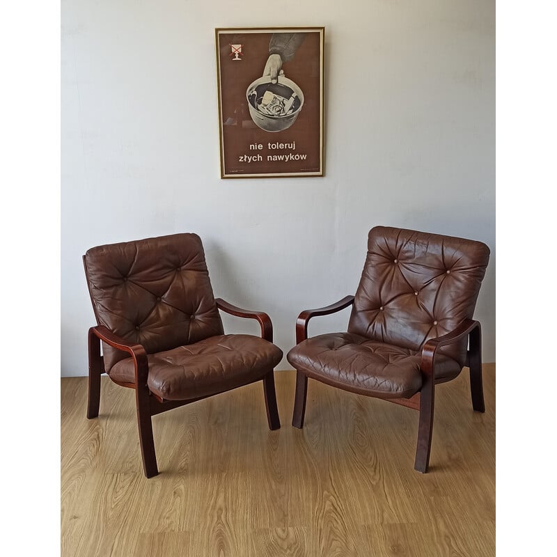 Par de cadeiras de couro vintage para J. M. Birking and Co Copenhaga, Dinamarca 1970