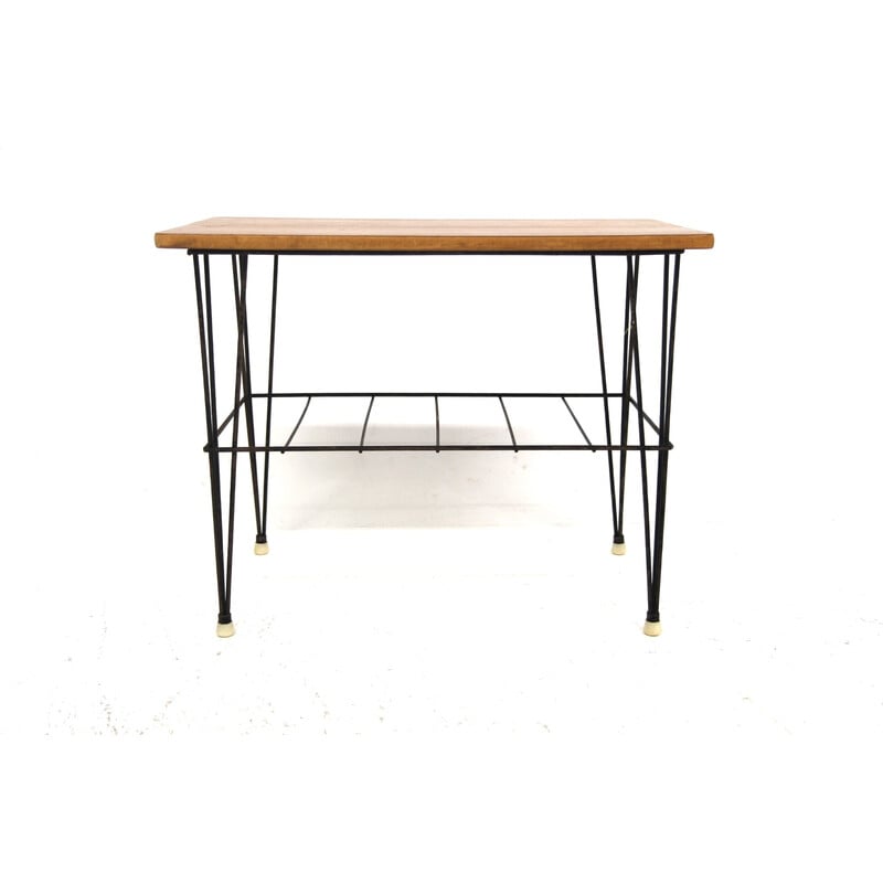 Vintage "Stringbord" side table in teak and metal, Sweden 1950