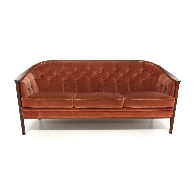 Vintage 3-seater sofa "Fabiola" in mahogany and velvet for Bröderna Andersson, Sweden 1960