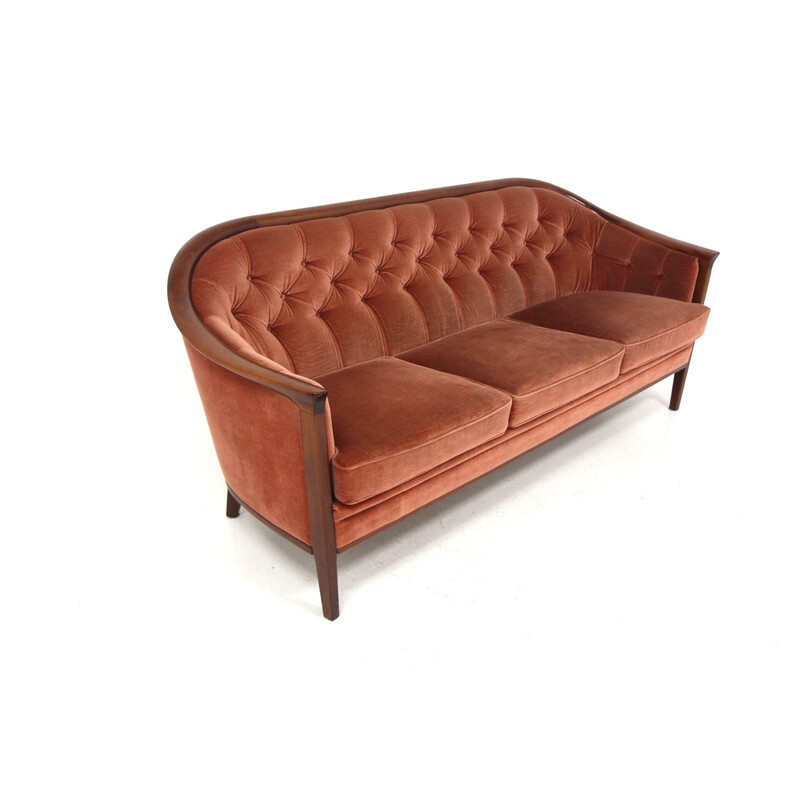 Vintage 3-seater sofa "Fabiola" in mahogany and velvet for Bröderna Andersson, Sweden 1960