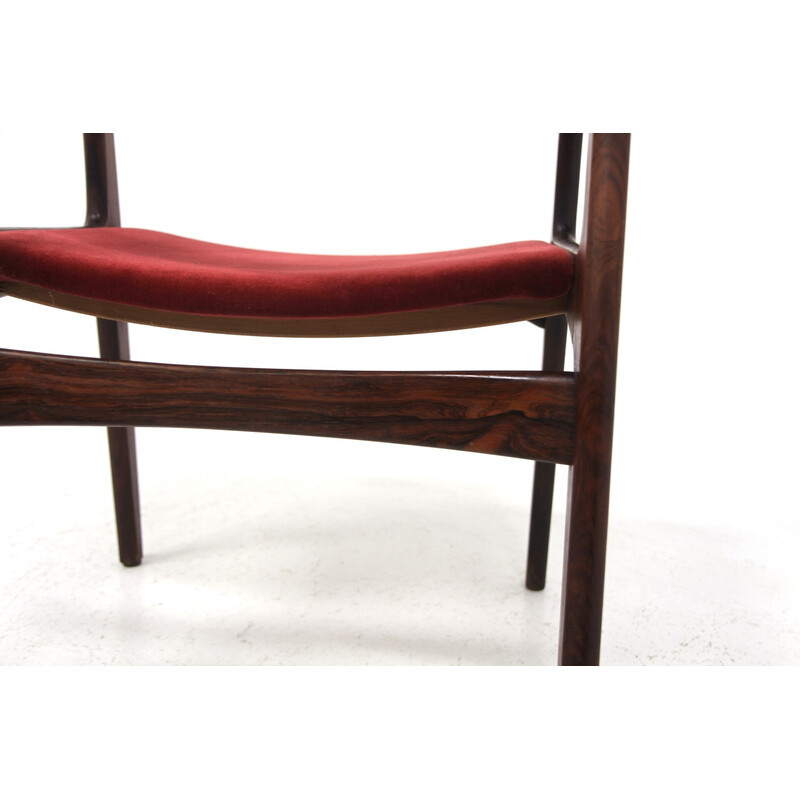 Set of 4 vintage rosewood and velvet chairs by Henning Kjaernulf for Sorø Stolefabrik, Denmark 1960
