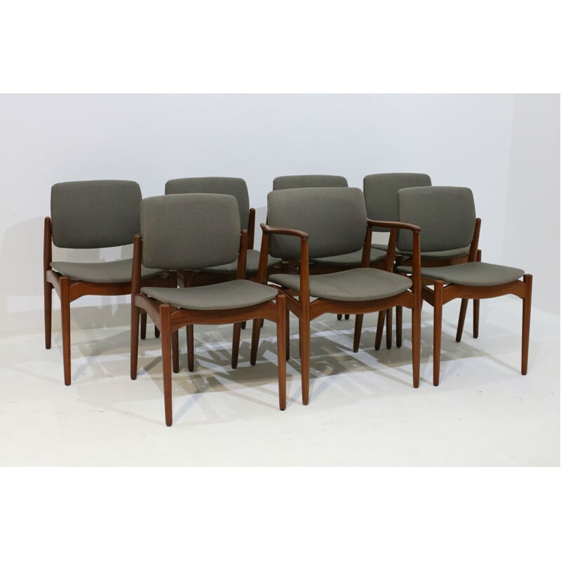 Set of 7 dining chairs with grey seat by Erik Buch for Orum Mobler - 1960s