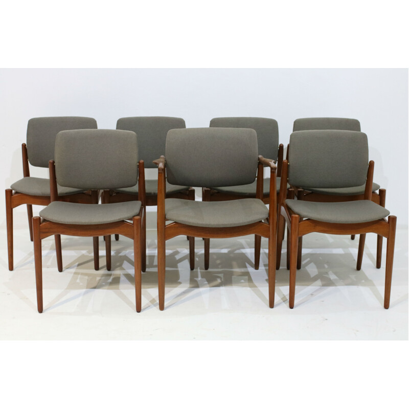 Set of 7 dining chairs with grey seat by Erik Buch for Orum Mobler - 1960s