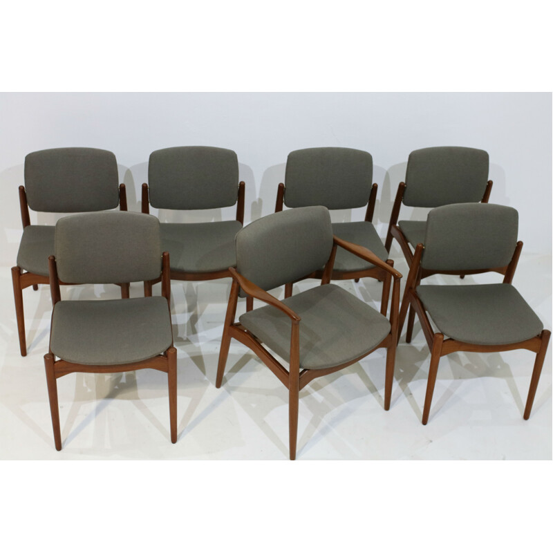 Set of 7 dining chairs with grey seat by Erik Buch for Orum Mobler - 1960s