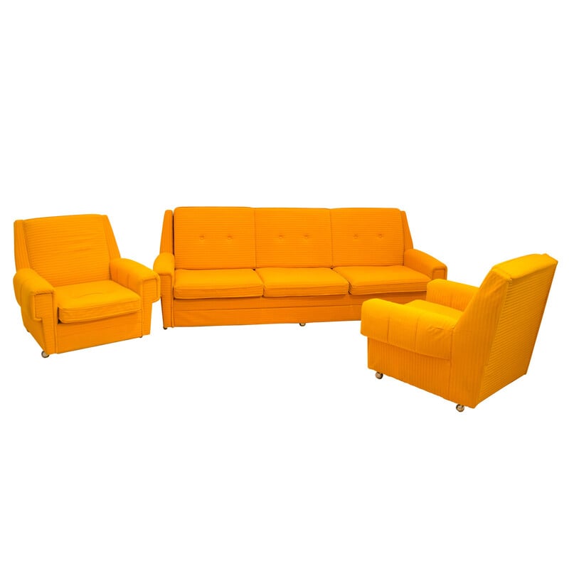 Vintage living room set in yellow fabric, Europe 1970