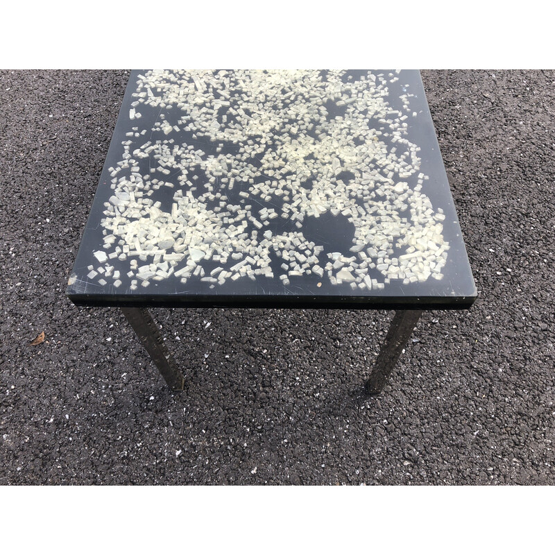 Vintage rectangular resin and metal coffee table by Pierre Giraudon