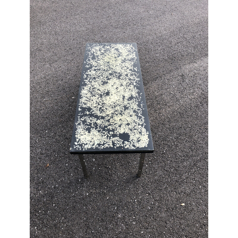 Table basse vintage rectangulaire en résine et métal par Pierre Giraudon