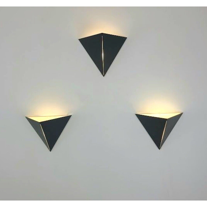 Set of 3 vintage wall lamp in metal and opaline glass for Glashütte Limburg, Germany
