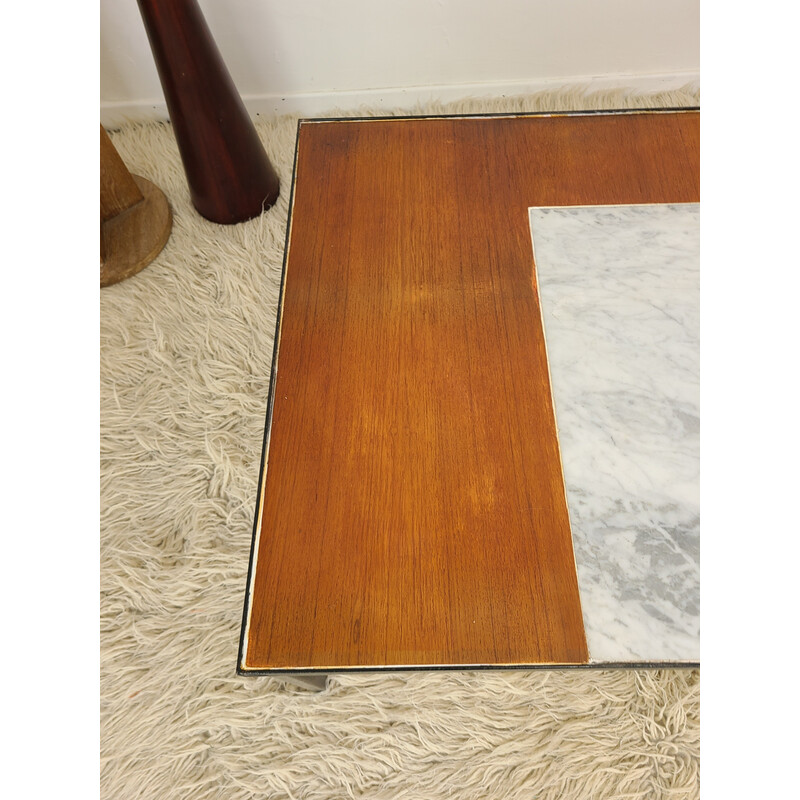 Vintage marble and teak coffee table, 1960