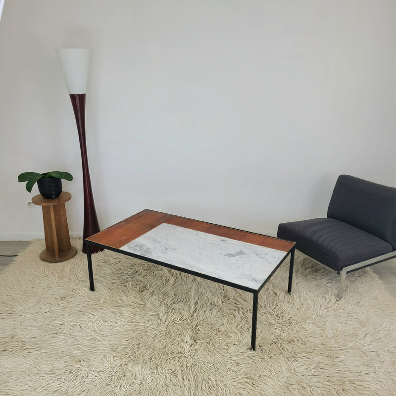 Vintage marble and teak coffee table, 1960