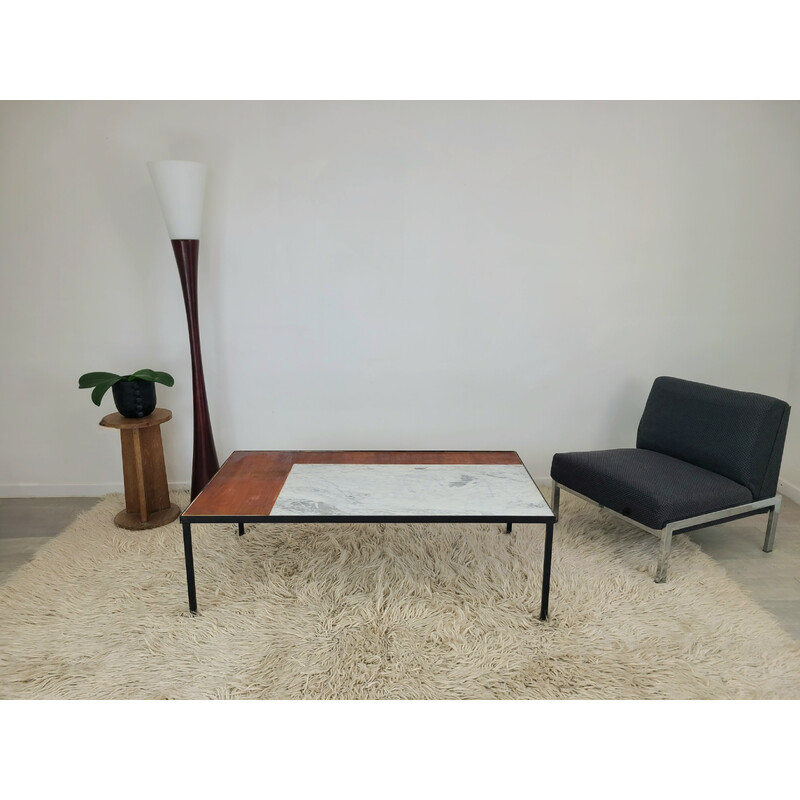 Vintage marble and teak coffee table, 1960