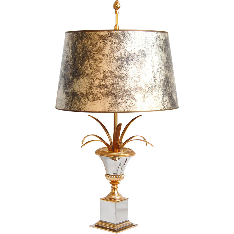 Vintage table lamp in chrome and gold metal for Boulanger, Belgium 1970