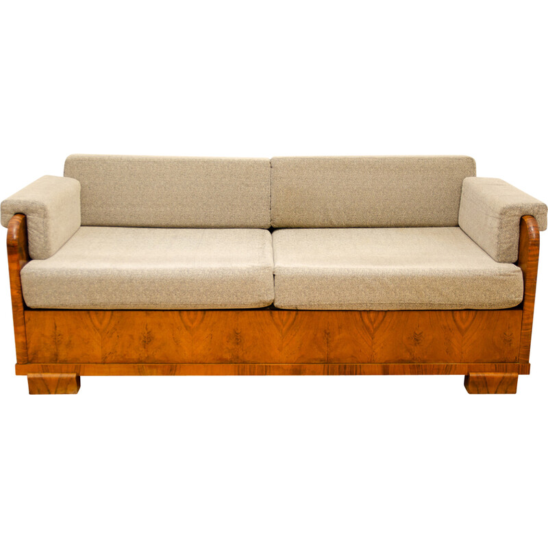 Vintage Art Deco 3-seater sofa in walnut wood, Czechoslovakia 1930