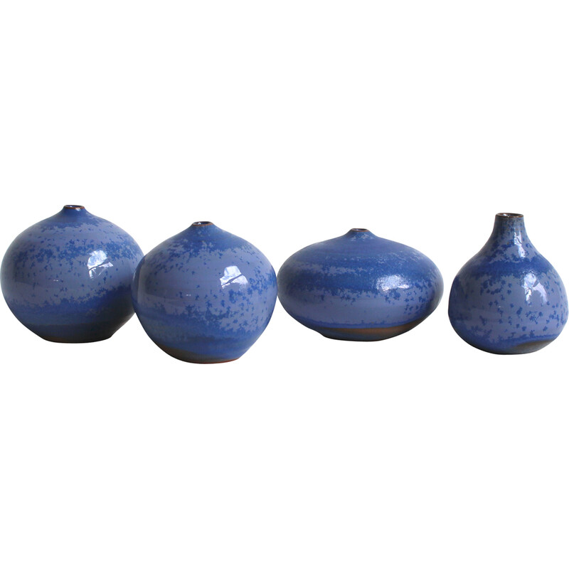 Juego de 4 soliflores vintage de cerámica azul de Antonio Lampecco, 2010