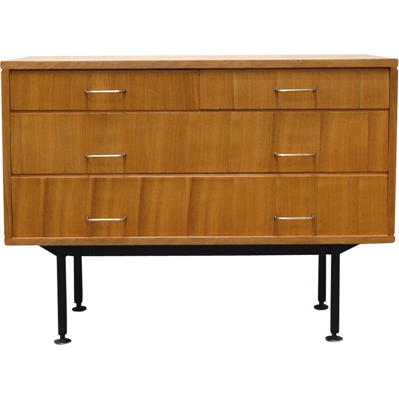 Vintage metal and walnut veneer chest of drawers by Jos de Mey for Luxus, 1957