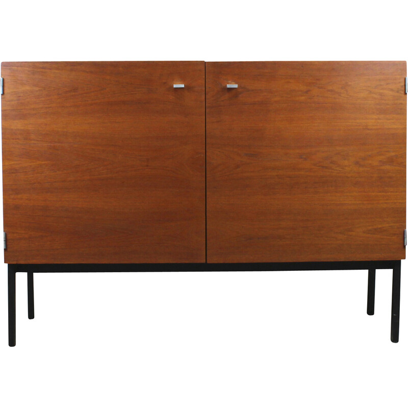 Vintage sideboard model "1260" in black lacquered metal and teak veneer by Pierre Guariche for Meurop, 1960